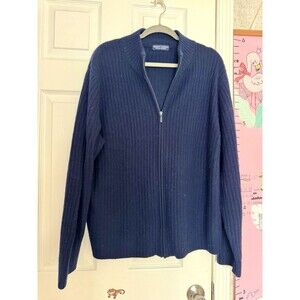 VTG Grand Thomas Blue 2ply Cashmere Mens Cardigan Large Zipped Made In Hong Kong